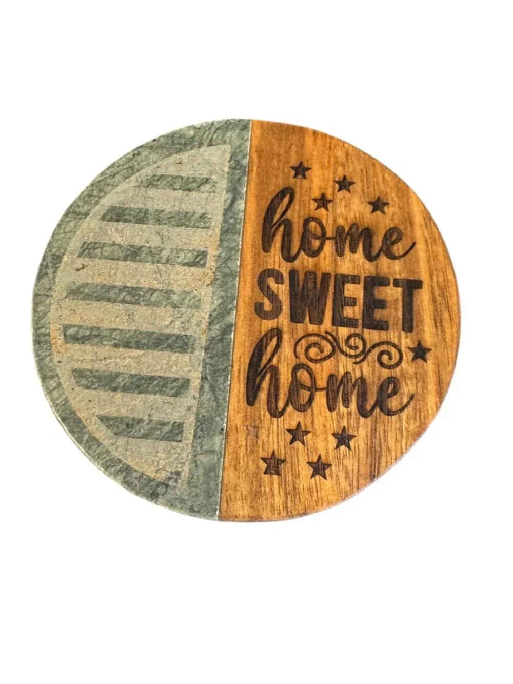Home Sweet Home Round Coaster, Marble and Wood, Rustic Farmhouse Style, Decorati
